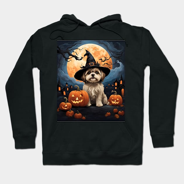 Aesthetic Halloween Lhasa Apso Dog Witch Pumpkin Horror Nights Custom Hoodie by Fox Dexter